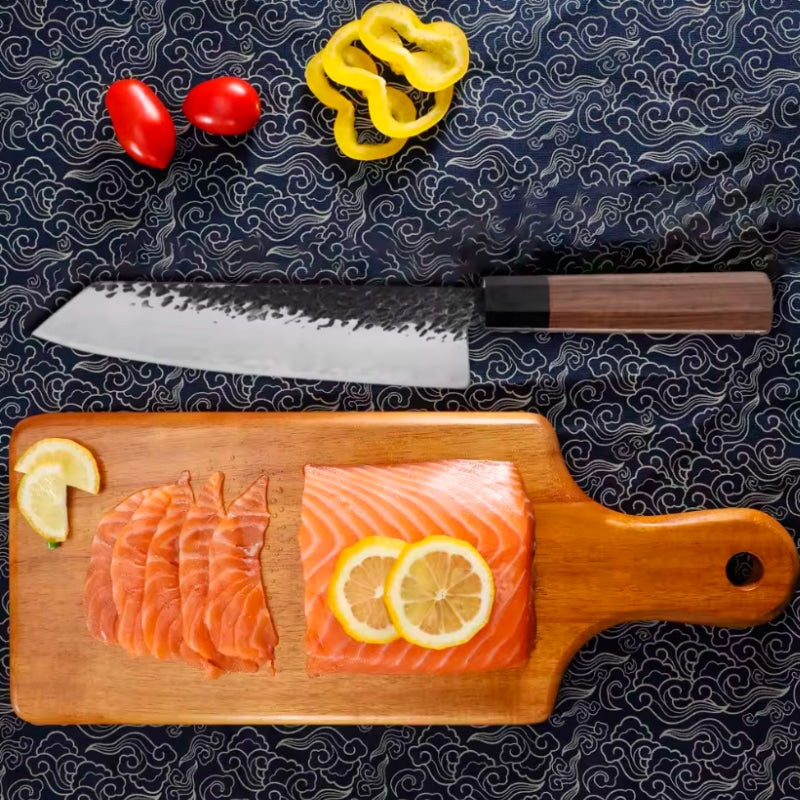 Set 3 cuțite profesionale HOCHO, seria JP calire manuala :  Kiritsuke, Santocu și Nakiri image 2