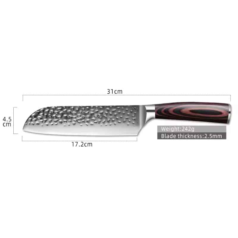 Cutit profesional HOCHO Santoku, otel japonez HRC 60 calire manuala, maner Delux Pakka image 3