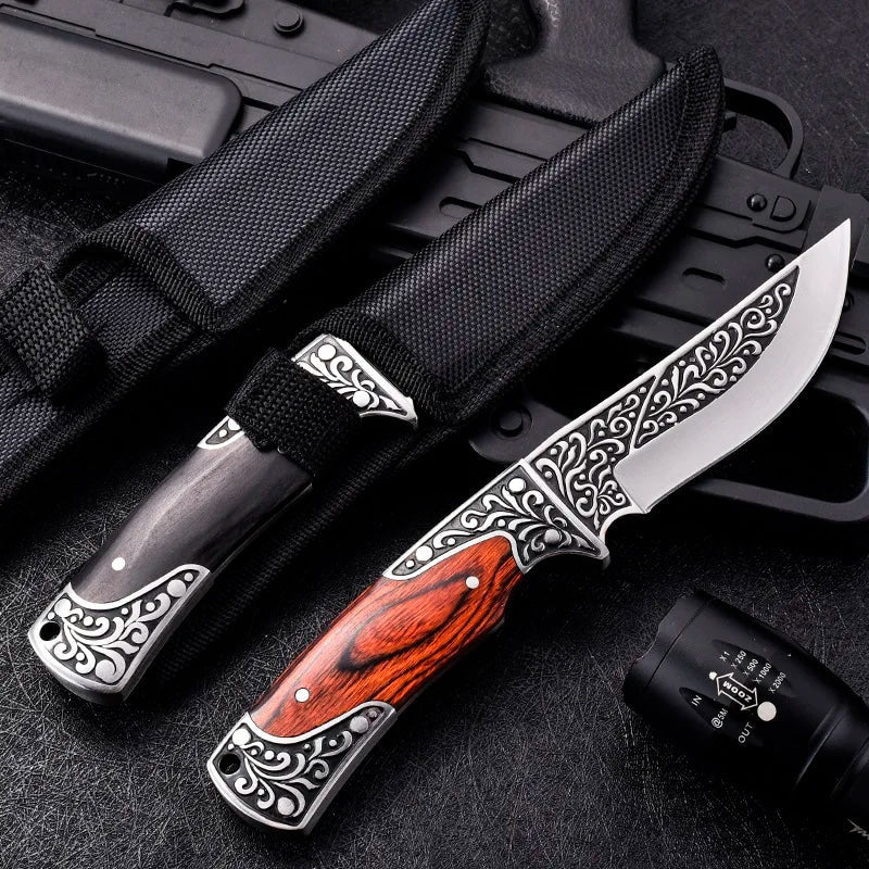 Briceag cu husa nylon, lama fixa, otel japonez, maner Delux Pakka, Negru image 3