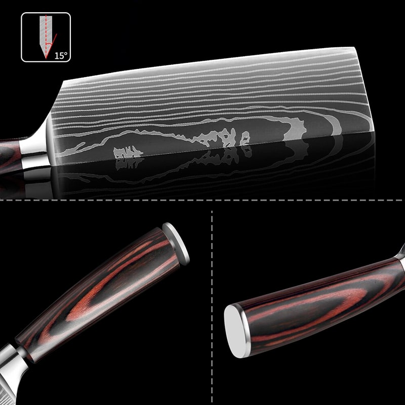 Cutit profesional Japonez HOCHO Nakiri, otel japonez HRC 60 calire laser, maner Delux Pakka image 5