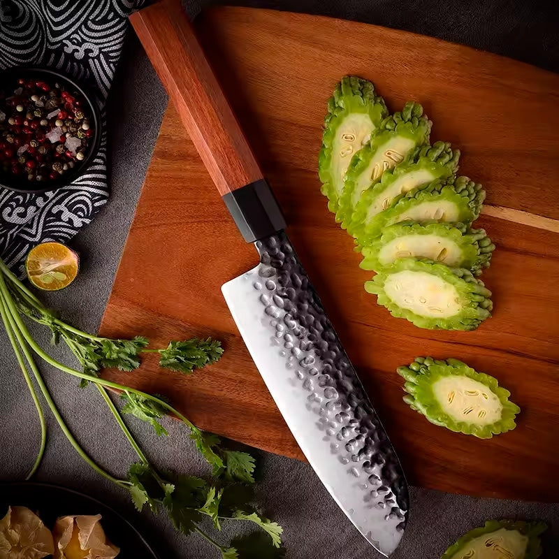Cutit profesioanal HOCHO Santoku seria JP, otel japonez HRC 60 calire manuala, maner Delux Pakka image 1