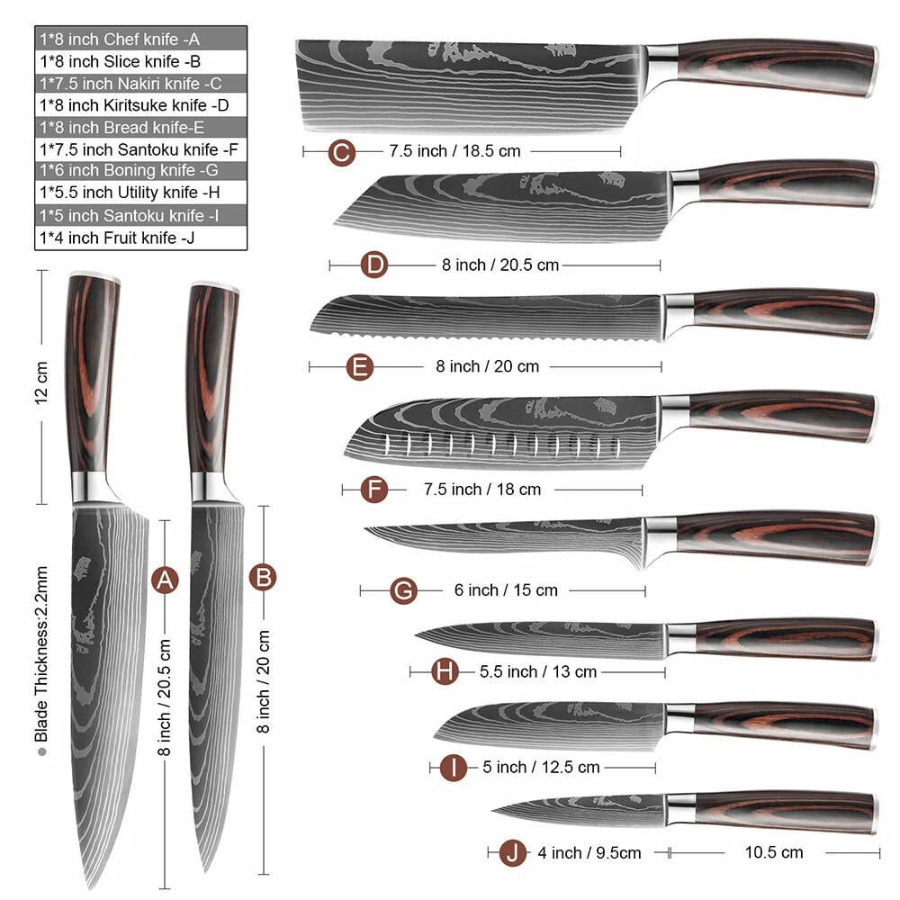 Set cutite Hocho profesional SHIRO GAMI, otel Japonez HRC 60, maner Deluxe Pakka, calire laser, 10 cutite image 8
