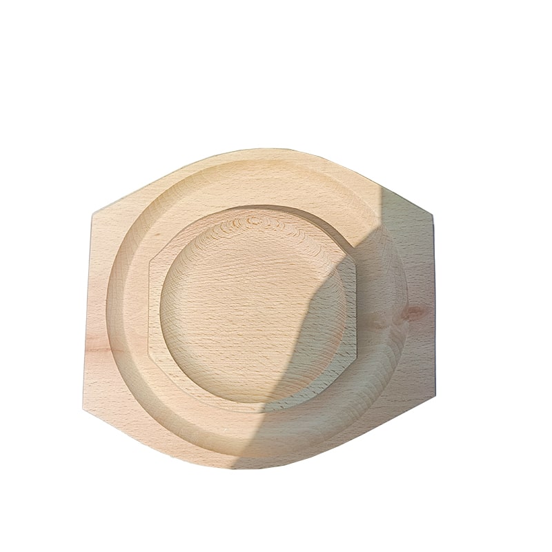 Set platou de servire cu 12 farfurii rotunde, artizanal,  din lemn de fag, 60 cm image 3
