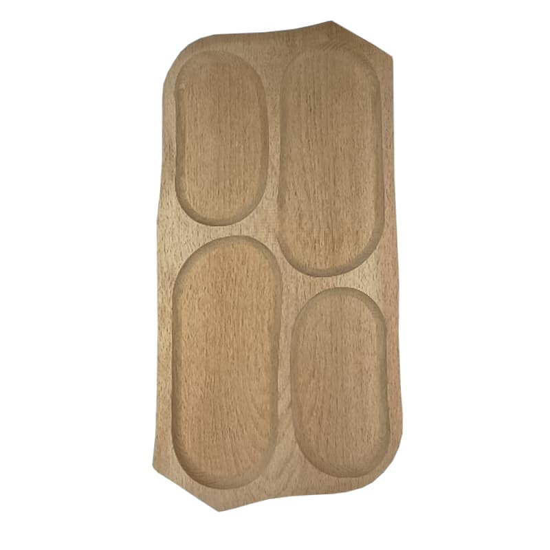 Platou  dreptunghiular de servire,  cu patru  compartimente, artizanal, din lemn de fag, 50 cm image 0