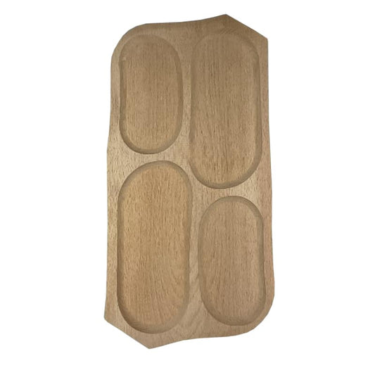 Platou  dreptunghiular de servire,  cu patru  compartimente, artizanal, din lemn de fag, 50 cm image 0