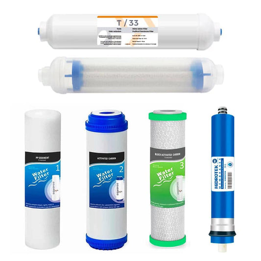 Cartuse filtru apa ionizare/75GPD set 6 buc. prefiltrare 1-2-3-4-5-6, Osmoza Inversa, PP sedimente 5 microni, GAC carbon activ, NANO Bloc Carbon 5 microni, membrana 75 GPD, postcarbon, ionizare image 0
