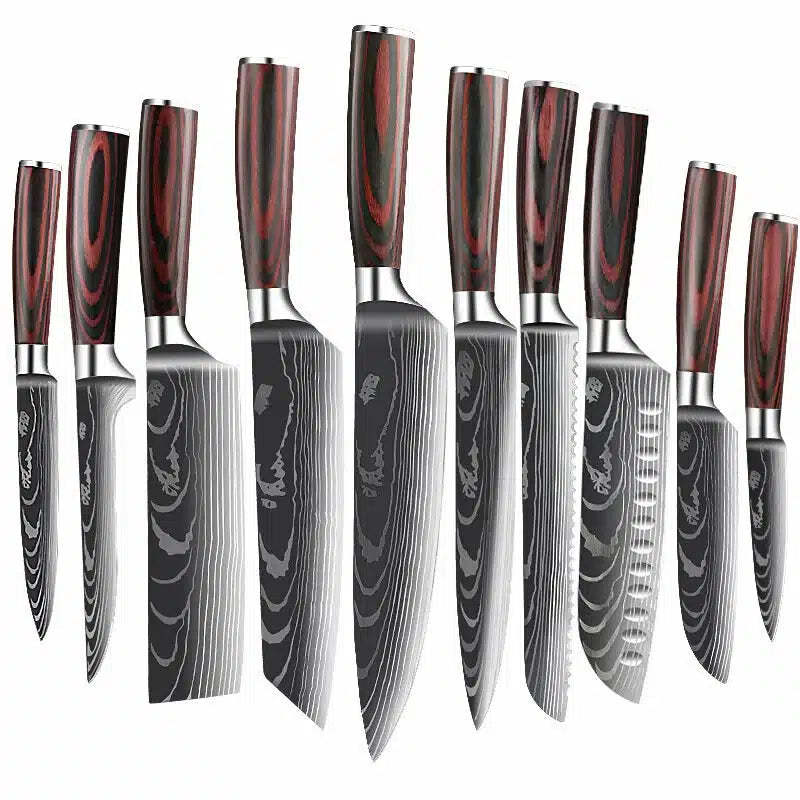 Set cutite Hocho profesional SHIRO GAMI, otel Japonez HRC 60, maner Deluxe Pakka, calire laser, 10 cutite image 0