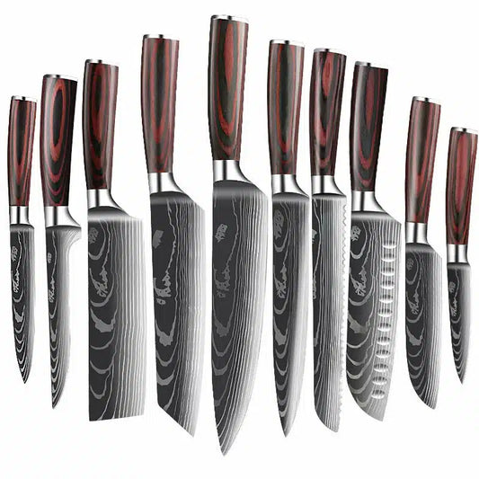 Set cutite Hocho profesional SHIRO GAMI, otel Japonez HRC 60, maner Deluxe Pakka, calire laser, 10 cutite image 0