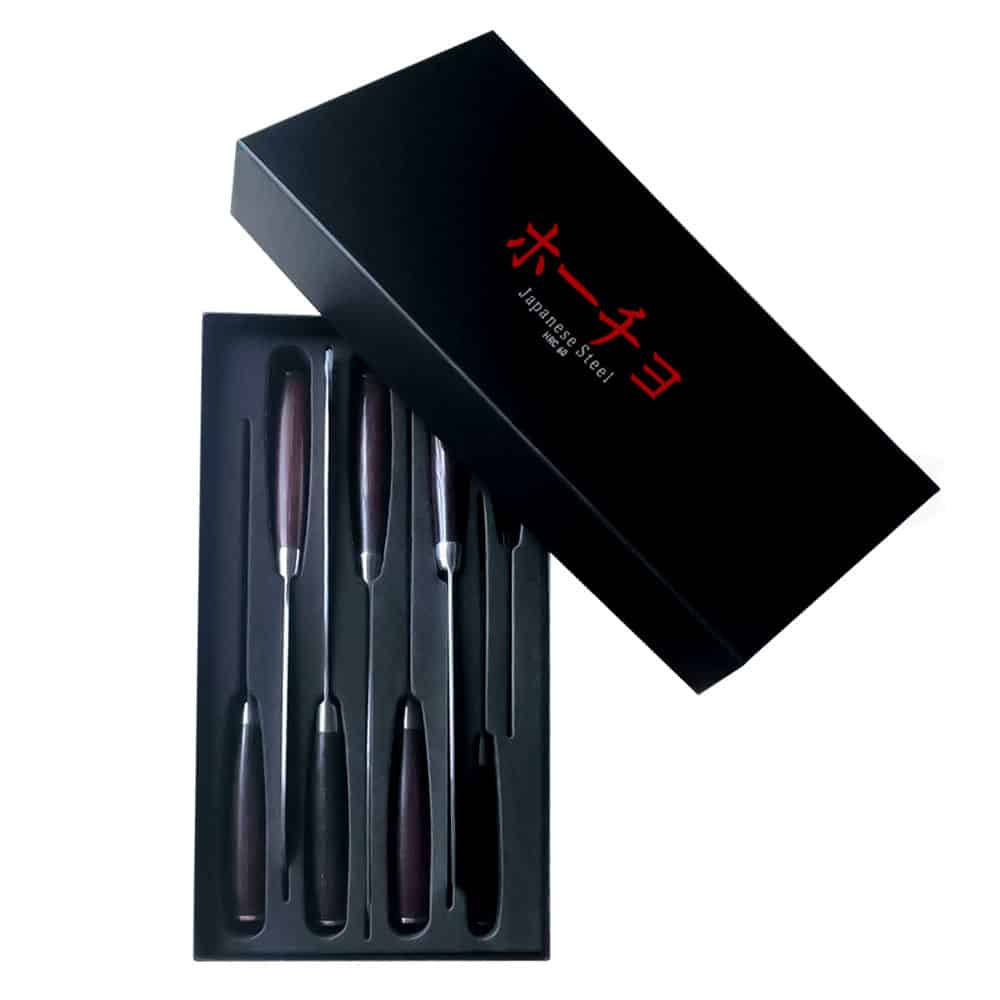 Set cutite Hocho profesional SHIRO GAMI, otel Japonez HRC 60, maner Deluxe Pakka, calire laser, 8 cutite image 1