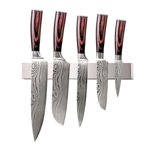 Set 5 cutite profesionale cu suport magnetic profesional 45 cm HOCHO, otel Japonez HRC 60 calire laser, maner Deluxe Pakka image 0