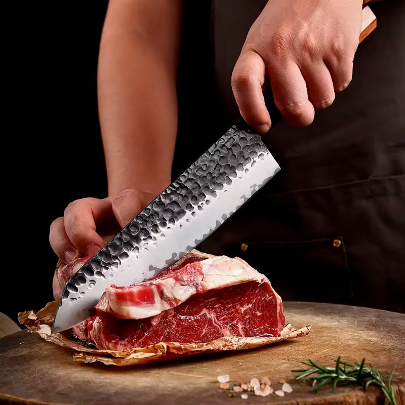 Set 3 cuțite profesionale HOCHO, seria JP calire manuala :  Kiritsuke, Santocu și Nakiri image 4