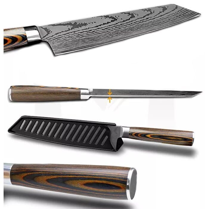 Cutit profesional Jp KIRITSUKE, otel carbonificat Japonez HRC 60 calire laser, maner Delux Pakka image 4