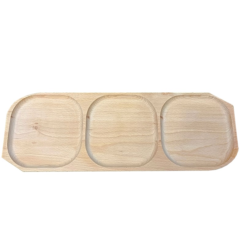 Set platou de servire cu 12 farfurii dreptunghiulare, artizanal, din lemn de fag,60 cm image 2