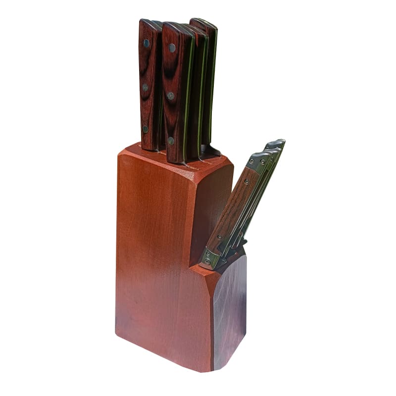 Suport pentru 6 cutite de friptura, din lemn de fag, artizanal, 23 cm image 2
