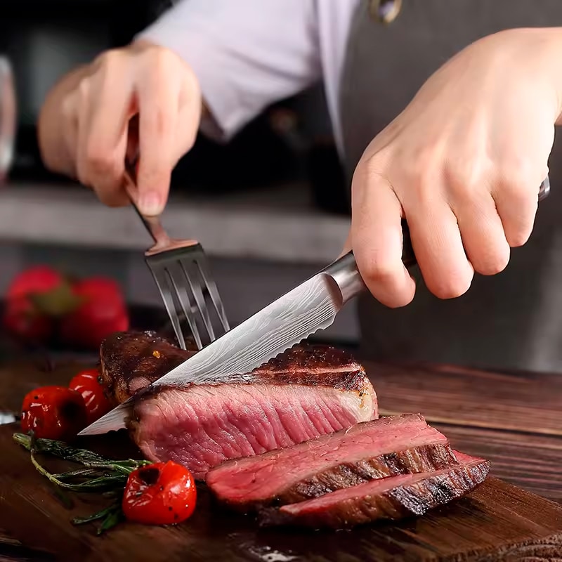 Set 6 cutite Steak, otel japonez HRC 60 calire laser, maner Delux Pakka image 3