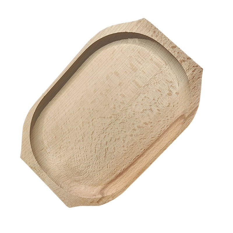 Set platou de servire cu 12 farfurii dreptunghiulare, artizanal, din lemn de fag,60 cm image 3