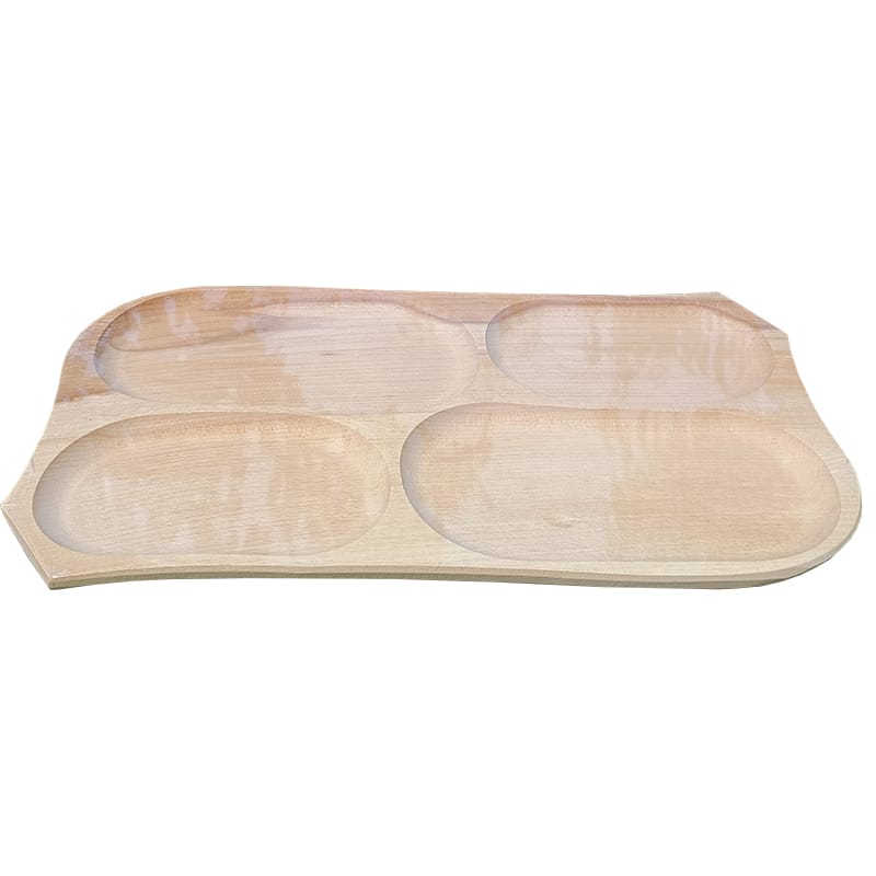 Platou  dreptunghiular de servire,  cu patru  compartimente, artizanal, din lemn de fag, 50 cm image 1