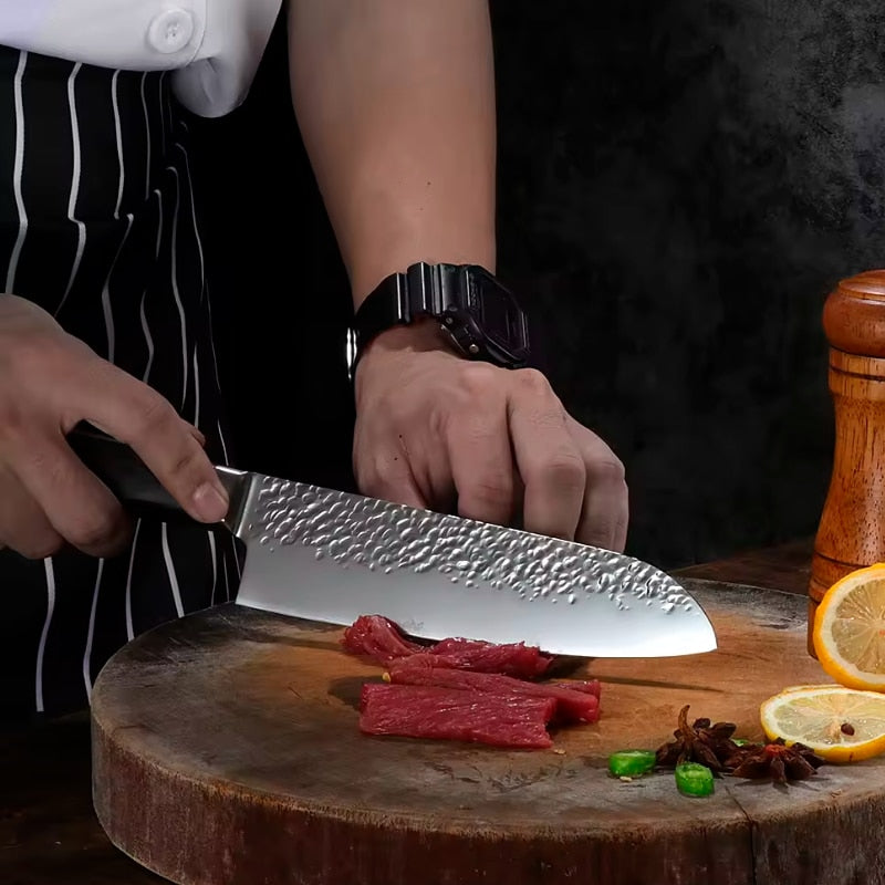 Cutit profesional HOCHO Santoku, otel japonez HRC 60 calire manuala, maner Delux Pakka image 1