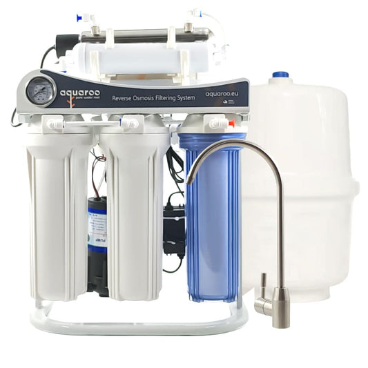Filtru apa osmoza inversa cu pompa in 7 nivele cu alcalinizare PH+ si UV, 75 GPD, 0.0001 microni image 0