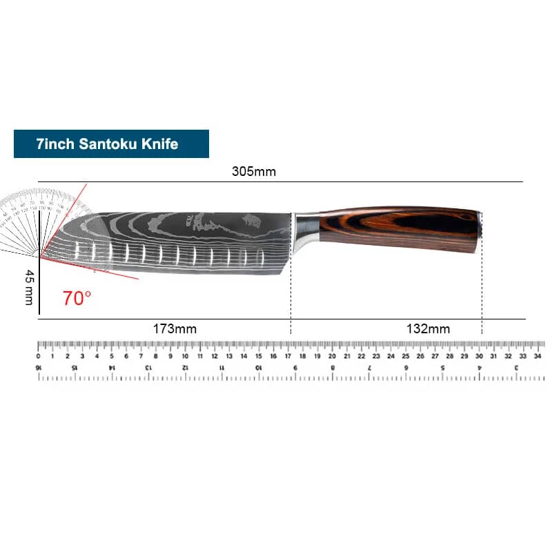 Cutit profesional HOCHO Santoku, otel japonez HRC 60 calire laser, maner Delux Pakka image 4