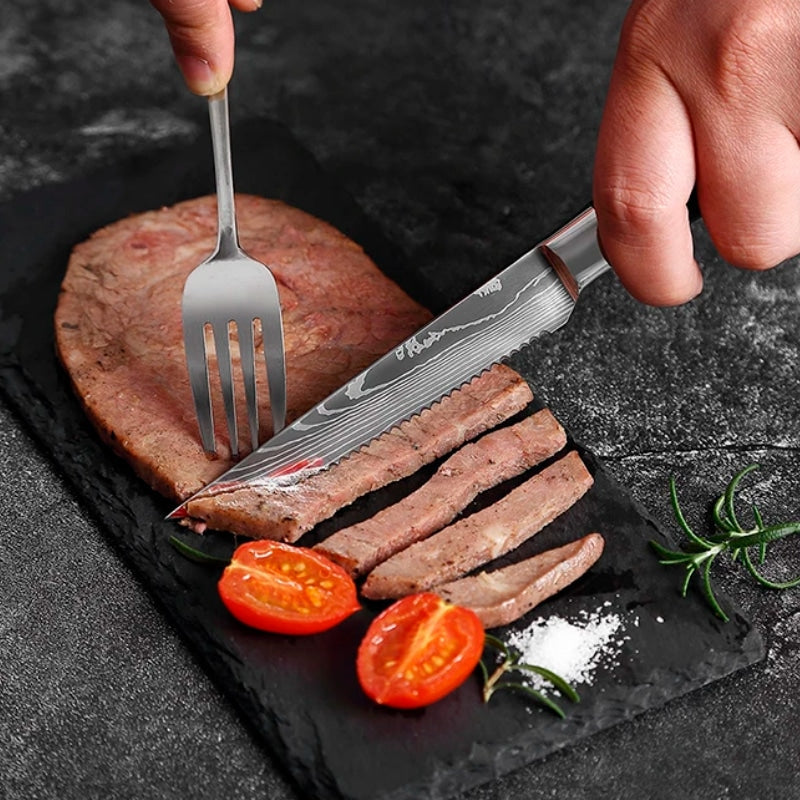 Set 6 cutite Steak, otel japonez HRC 60 calire laser, maner Delux Pakka image 4